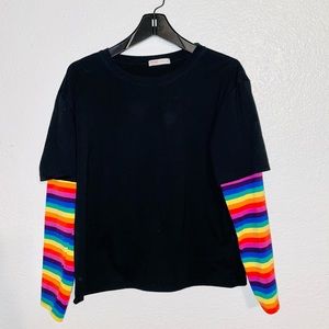 Romwe small black oversized rainbow tee pride